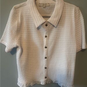 LOFT White Textured Short Sleeve
